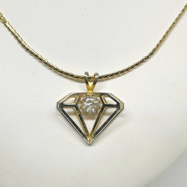 Three Dimensional Diamond-Shaped Vintage Rhinestone Pendant