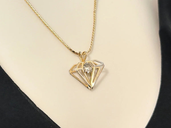 Three Dimensional Diamond-Shaped Vintage Rhinestone Pendant