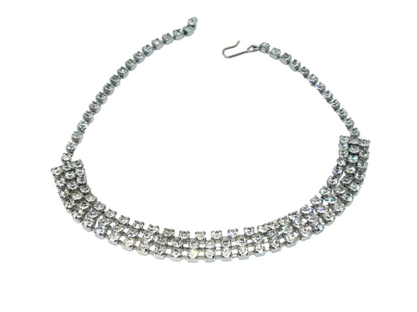 Classic Vintage Three Row Rhinestone Choker: Perfect for an evening out or formal event. Features three rows of radiant prong-set stones. Shop now!