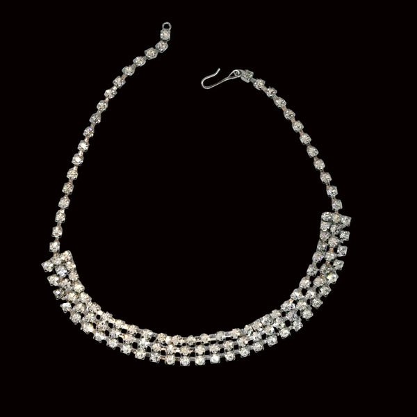 Classic Vintage Three Row Rhinestone Choker: Perfect for an evening out or formal event. Features three rows of radiant prong-set stones. Shop now!