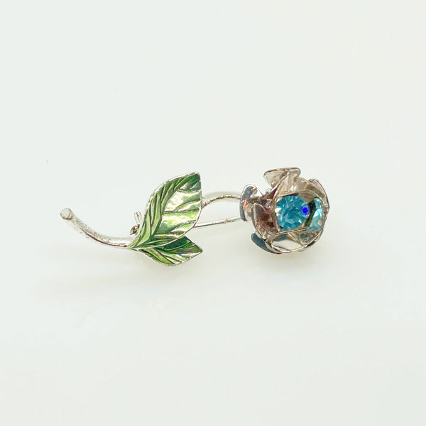 Petite Vintage Avon Blue Green Long Stemmed Flower Pin