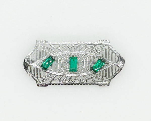 Discreet Vintage Art Deco Bar Pin with Green Stones