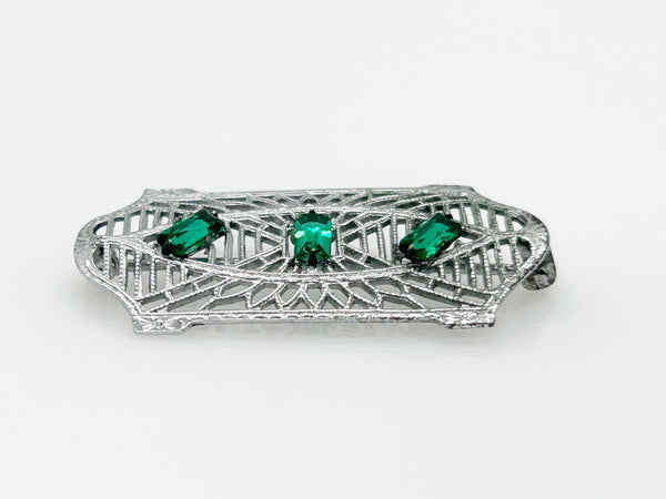 Discreet Vintage Art Deco Bar Pin with Green Stones