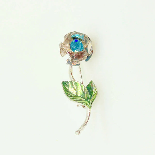 Petite Vintage Avon Blue Green Long Stemmed Flower Pin