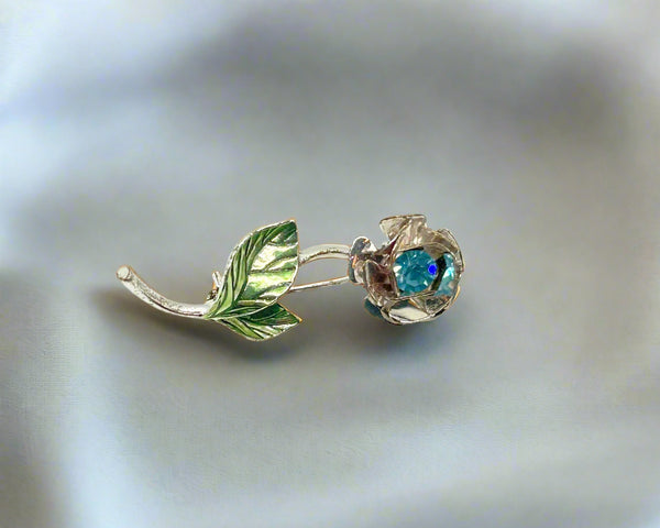 Petite Vintage Avon Blue Green Long Stemmed Flower Pin