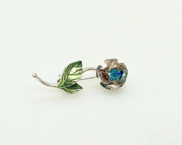 Petite Vintage Avon Blue Green Long Stemmed Flower Pin