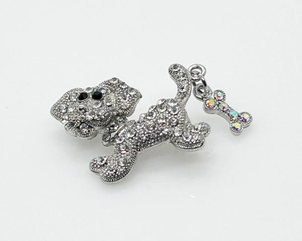 Tiny Whimsical Dog with a Bone Brooch