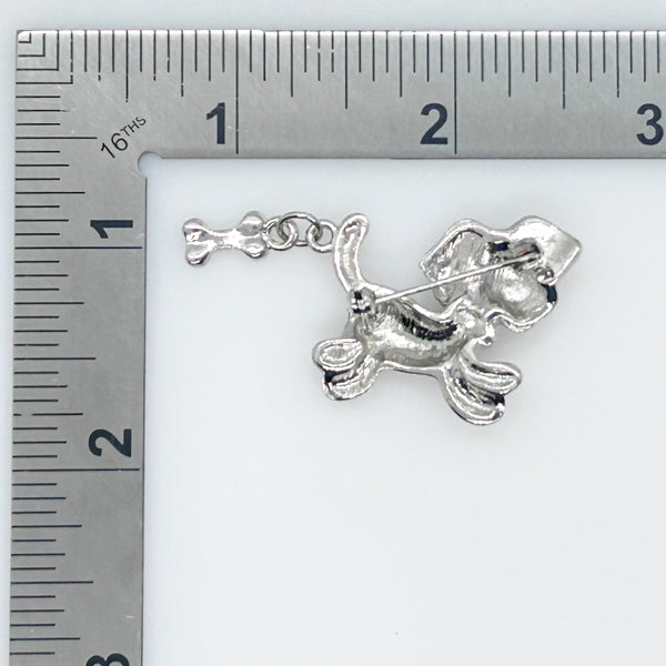 Tiny Whimsical Dog with a Bone Brooch