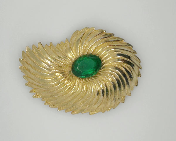 Vintage Unsigned Tortolani Abstract Brooch with Green Faceted Stone