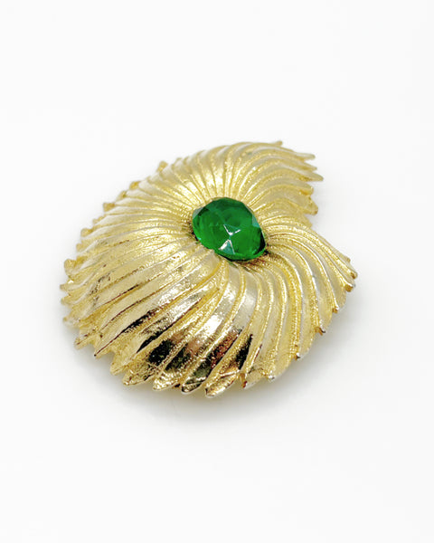 Vintage Unsigned Tortolani Abstract Brooch with Green Faceted Stone