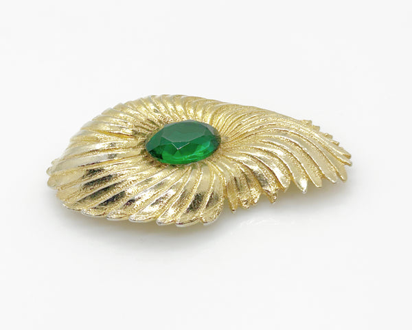 Vintage Unsigned Tortolani Abstract Brooch with Green Faceted Stone