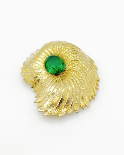 Vintage Unsigned Tortolani Abstract Brooch with Green Faceted Stone