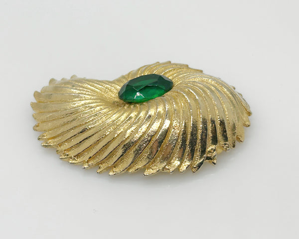 Vintage Unsigned Tortolani Abstract Brooch with Green Faceted Stone