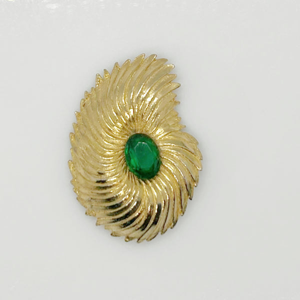 Vintage Unsigned Tortolani Abstract Brooch with Green Faceted Stone