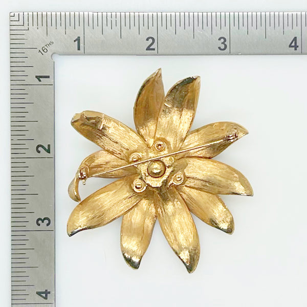 Vintage Flower Trembler Brooch with Pastel Rhinestone Center