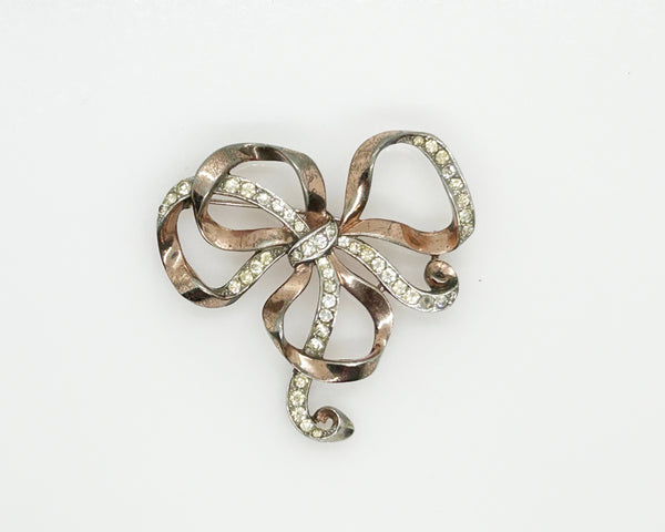 Vintage Trifari Rhinestone Studded Bow Brooch