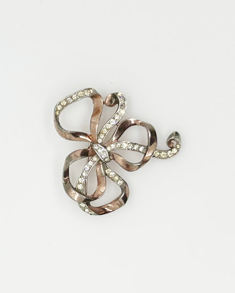 Vintage Trifari Rhinestone Studded Bow Brooch