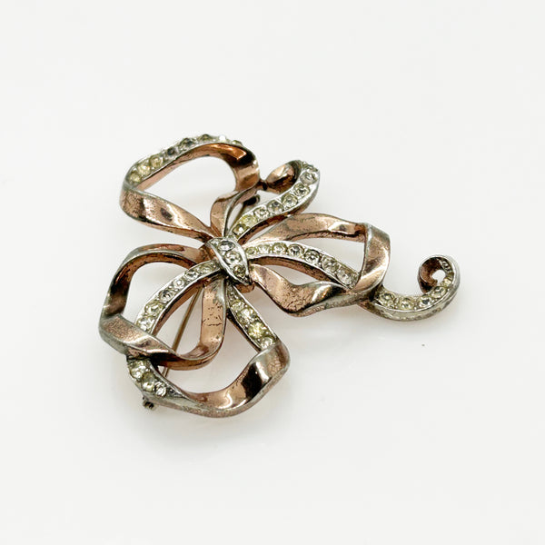 Vintage Trifari Rhinestone Studded Bow Brooch