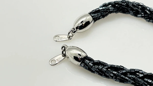 Vintage Gleaming Black Braided Beaded Crown Trifari Set