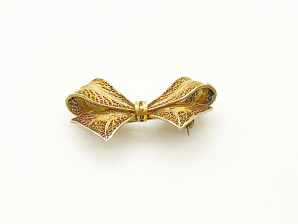 1940s Filigree Two Tone Bow Pin
