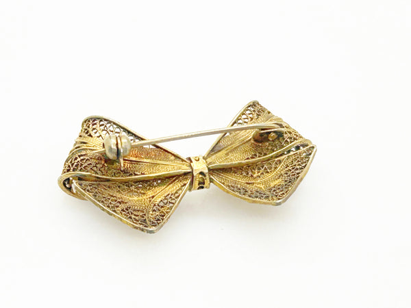 1940s Filigree Two Tone Bow Pin
