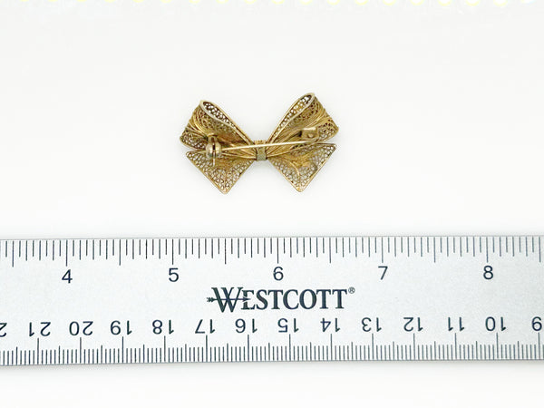 1940s Filigree Two Tone Bow Pin
