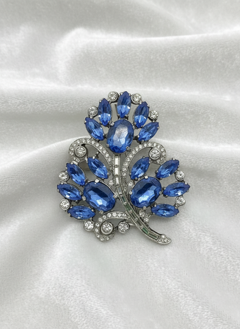 Unforgettable Blue Vintage Rhinestone Brooch with Huge Stones - Lamoree’s Vintage