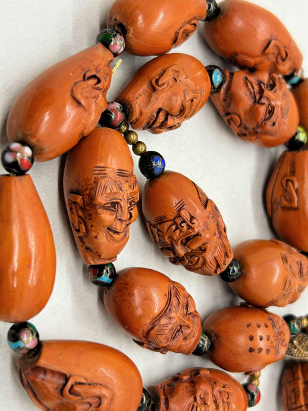 Unique Carved Olive Wood Prayer Beads Luohan Arhats - Lamoree’s Vintage