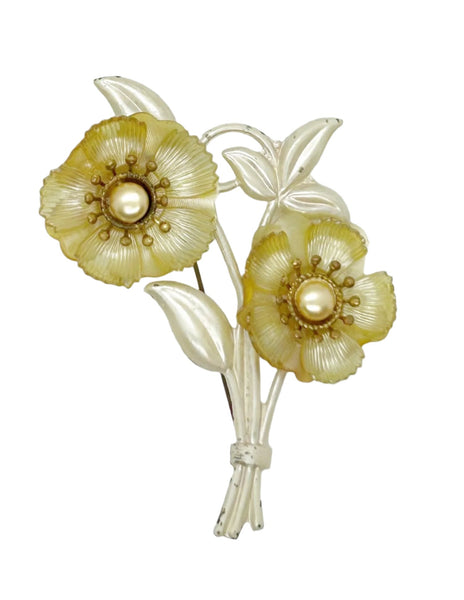 Unusual Vintage Plastic Blooms Flower Brooch - Lamoree’s Vintage