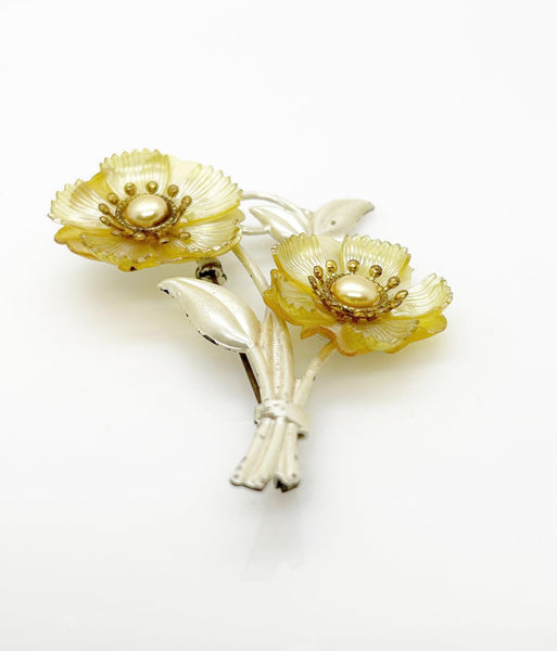 Unusual Vintage Plastic Blooms Flower Brooch - Lamoree’s Vintage