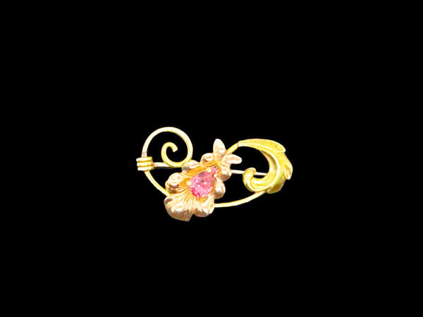 Van Dell 1/20 12kt G.F. Floral Brooch with Pink Stone