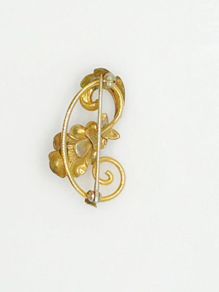 Van Dell 1/20 12kt G.F. Floral Brooch with Pink Stone