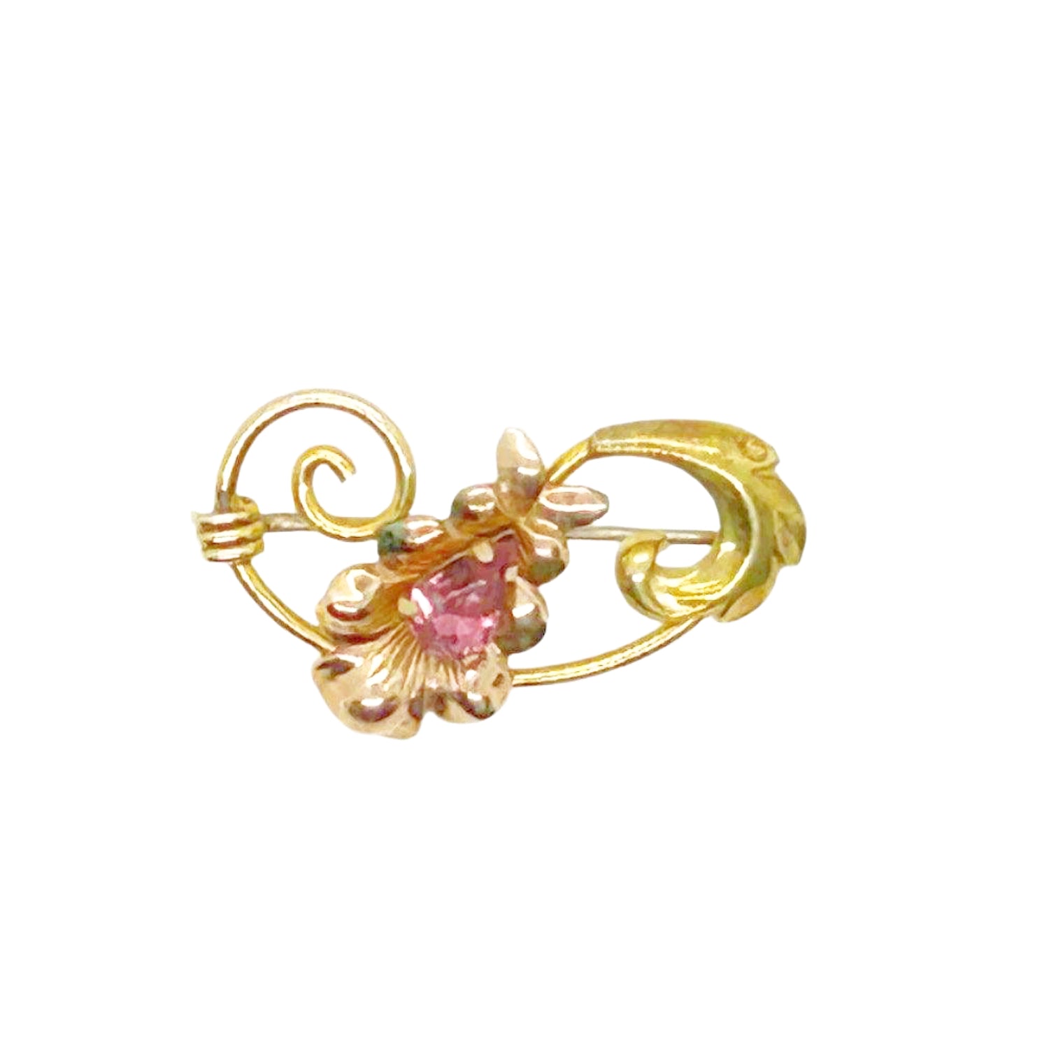 Van Dell 1/20 12kt G.F. Floral Brooch with Pink Stone