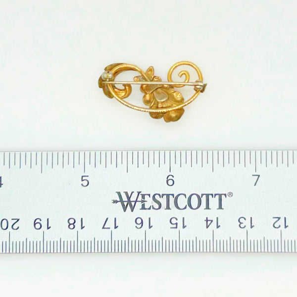 Van Dell 1/20 12kt G.F. Floral Brooch with Pink Stone