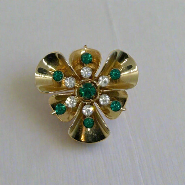 Versatile Vintage Green and White Rhinestone Pin-Pendant - Lamoree’s Vintage