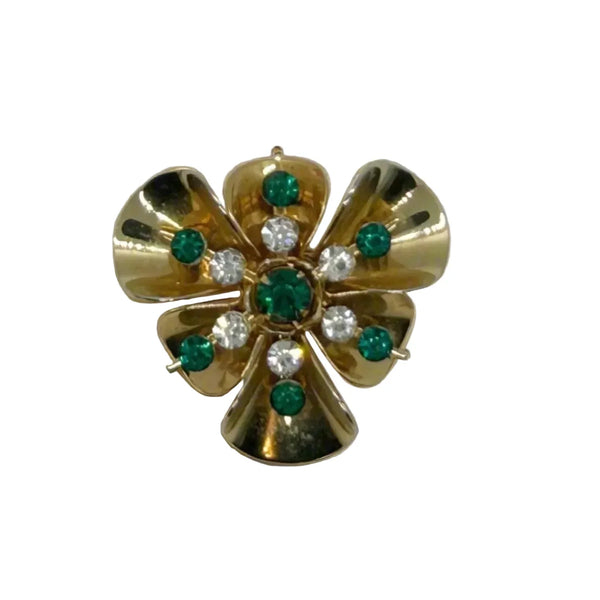 Versatile Vintage Green and White Rhinestone Pin-Pendant