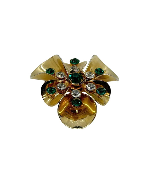 Versatile Vintage Green and White Rhinestone Pin-Pendant