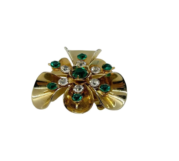 Versatile Vintage Green and White Rhinestone Pin-Pendant
