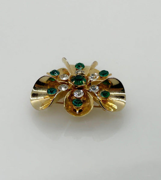 Versatile Vintage Green and White Rhinestone Pin-Pendant - Lamoree’s Vintage