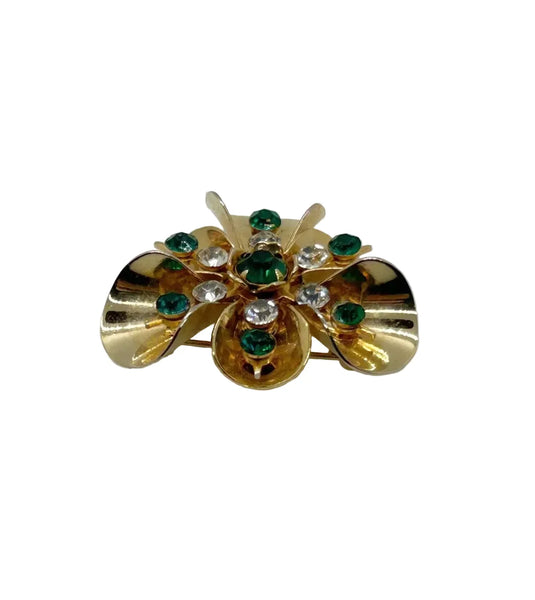 Versatile Vintage Green and White Rhinestone Pin-Pendant