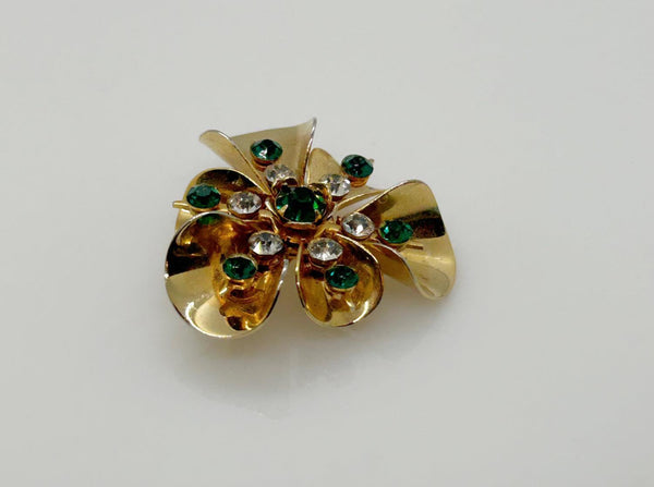 Versatile Vintage Green and White Rhinestone Pin-Pendant - Lamoree’s Vintage