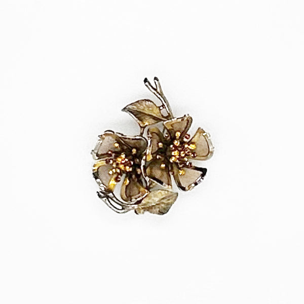 Vintage Mesh Floral Brooch with Glittering Golden Stones