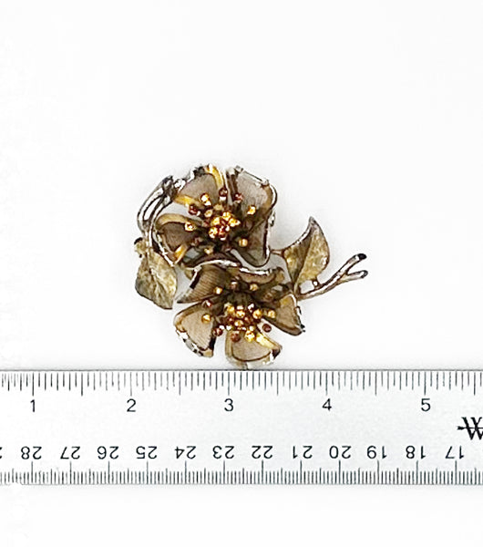 Vintage Mesh Floral Brooch with Glittering Golden Stones