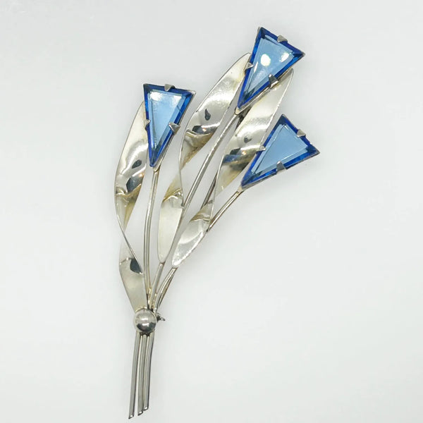 Sterling Silver Vintage Violet Blue Abstract Flower Brooch