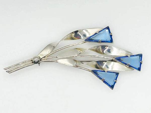 Sterling Silver Vintage Violet Blue Abstract Flower Brooch