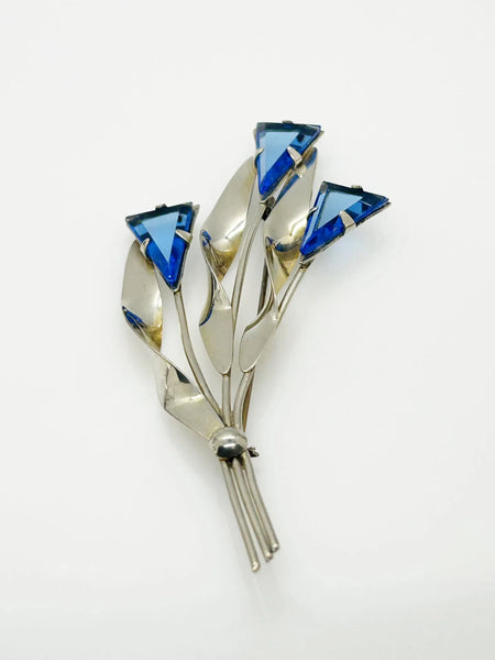 Sterling Silver Vintage Violet Blue Abstract Flower Brooch