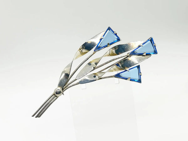 Sterling Silver Vintage Violet Blue Abstract Flower Brooch