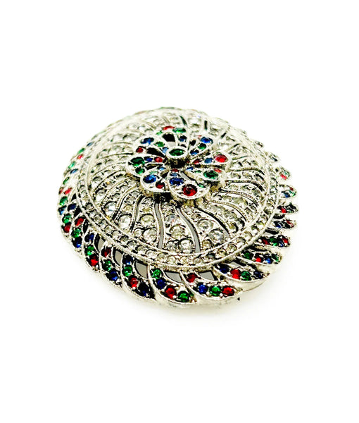 Vintage Edwardian Style Oval Brooch with Glittering Colored Stones