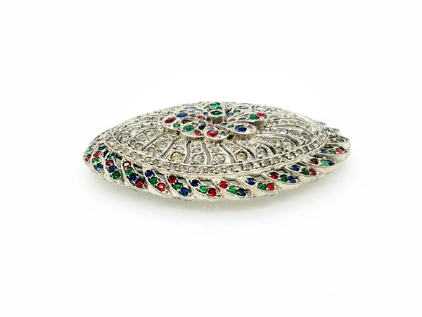 Vintage Edwardian Style Oval Brooch with Glittering Colored Stones