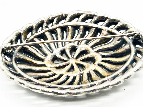 Vintage Edwardian Style Oval Brooch with Glittering Colored Stones